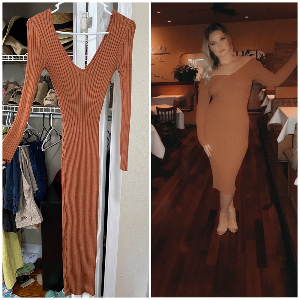 FashionNova Brown Midi Sweater Dress